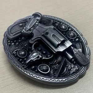 Western faux revolver pistol theme feathers Longhorn bull belt buckle